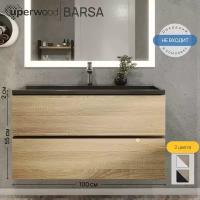 Тумба под раковину для ванной Uperwood Barsa 100 см, подвесная, черная/дуб сонома