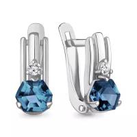 Серебряные серьги AQUAMARINE А45001093А с фианитом и Лондон топазом, Серебро 925°