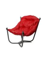 Мягкое кресло для дачи и дома Чил серое красная подушка