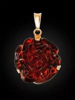 Красивый кулон из натурального янтаря тёмно-коньячного цвета Роза