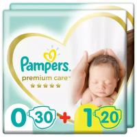 Подгузники Pampers Premium Care 0 1.5-2.5кг 30шт и Подгузники Pampers Premium Care Newborn 1 2-5кг 20шт