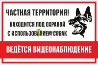 Табличка «Частная территория! Находится под охраной с использованием собак. Ведётся видеонаблюдение» (пленка)