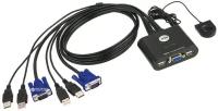 ATEN CS22U Переключатель, электрон., KVM, 1 user USB+VGA => 2 cpu USB+VGA, со встр.шнурами USB 2x0.9м., 2048x1536, настол., исп.стандарт.шнуры, без OSD, некаскад., (переключение между портами только выносной кнопкой!) CS22U