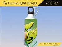 Бутылка фляга для воды "Бутсы, найк, футбол" 750 мл. с карабином и принтом