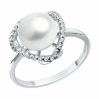 Серебряное кольцо DIAMANT-ONLINE 271784 с фианитом и жемчугом, Серебро 925°, размер 18,5