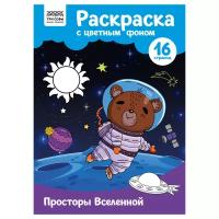 Раскраска А4 ТРИ совы "Просторы Вселенной", 16стр., цветной фон, 365147