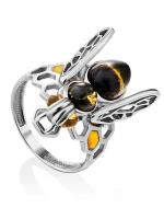 Необычное кольцо Винни Пух с натуральным янтарём