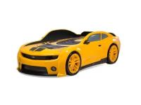 Кровать-машина Futuka Kids "EVO Camaro", желтая, 180х90 см. с подсветкой фар, подсветкой дна, мягким изголовьем и подъемным механизмом