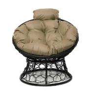 Кресло "Папасан" мини с ротангом чёрное / бежевая подушка M-Group