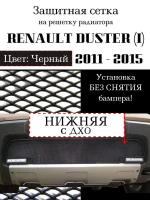 Защита радиатора (защитная сетка) Renault Duster 2011-2015 с вырезом под ДХО черная