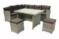 Набор мебели Сэн-Тропе Lux искусственный ротанг, серый/ Комплект мебели для сада: угловой диван, два пуфа и стол