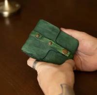 Кожаный кошелёк, зелёный, женский/мужской, из состаренной кожи