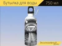 Бутылка фляга для воды "Метро, москва, красные ворота" 750 мл. с карабином и принтом