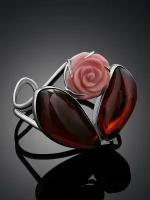 Красивый браслет Розамунда с янтарём и резной розой из стромбуса