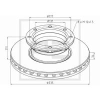 PE 016.663-00A (01666300_PE) диск торм. 335x34 / 111 8xm12x1.5 \mb atego 612 / 4 / 5.812 / 4 / 5.712 / 5.812-23.917 / 23 (Комплект 2 штуки)