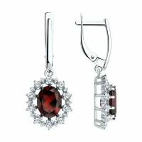 Серебряные серьги DIAMANT-ONLINE 300087 с фианитом и гранатом, Серебро 925°