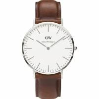 Часы наручные кварцевые мужские Daniel Wellington DW00100021 на кожаном ремешке коричневого цвета