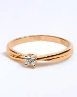 Золотое кольцо с бриллиантом Ювелирный завод саав красное золото 585 бриллиант кр 57 3/5 0,090 ct родий 16,5 размер вес 1,59 гр