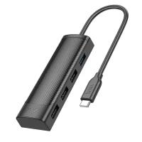 USB Хаб (HB41) с 1 Type-C на 1 USB 3.0 + 3 USB 2.0, HOCO, L=0.2M, черный