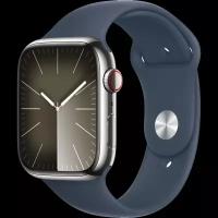 Apple Умные часы Apple Watch Series 9, 45 мм, Storm Blue Sport Band, Silver Stainless Steel, size S/M (MRPG3)