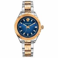 Часы женские наручные Versace V12060017 кварцевые на стальном браслете серебристо-золотистого цвета с минеральным стеклом водонепроницаемостью WR50 (5 атм)