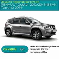 Защита порогов PT GROUP для RENAULT Duster 2012-20/ NISSAN Terrano 2014-н.в. (Рено Дастер/ Ниссан Террано) вогнутая шагрень ППК 63 мм