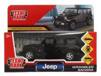 340972 Машина металл JEEP WRANGLER SAHARA 12 см, двери, багаж,инерц,черный,кор.Технопарк