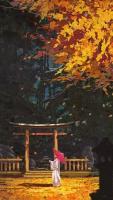 Картина на холсте 60x110 Альянс Лес "Силуэт, кимоно, зонтик, ворота, вертикальный" на подрамнике / интерьер/ декор