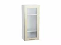 Настенный модуль для кухни Шкаф верхний с 1-ой остекленной дверцей Валерия-М 920*400*318 Бежевый металлик / Белый
