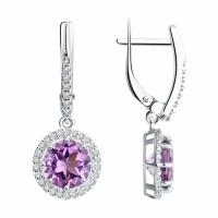 Серебряные серьги DIAMANT-ONLINE 301559 с фианитом и аметистом, Серебро 925°