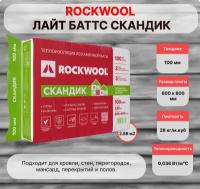 Вата базальтовая Rockwool Лайт Баттс Скандик 100 х 600 х 800 мм 2,88 кв.м