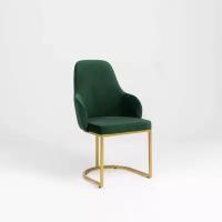 Дизайнерский стул MONRO от мебельной компании RIHOT на металлическом каркасе. Цвет ткани - DEEPFOREST. Цвет каркаса - золото. 1 шт