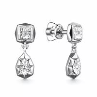 Серебряные серьги Алькор 02-3519/000Б-00 с бриллиантом, Серебро 925°
