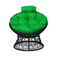 Кресло "Папасан" мини с ротангом чёрное / зеленая подушка M-Group