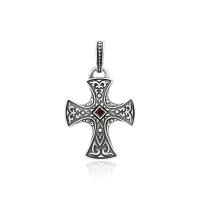 Крест Персиан Крест из серебра "Спаси и Сохрани" с гранатом (98335)