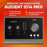 Внешняя звуковая карта Audient iD14 MKII, черная / Аудиоинтерфейс с мощным усилителем для наушников, 4 линейных выхода / Cтудийное оборудование с входом JFET, jack 6.35 и mini jack 3.35 для наушников и 2 микрофонных предусилителя