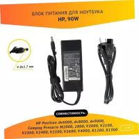 Блок питания (БП) ZeepDeep для ноутбука HP Pavilion dv6000, dv8000, dv9000, Compaq Presario M2000, 2800, V2000 19V, 4.74A, 90W 4.8х1.7 с кабелем