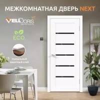 Дверь межкомнатная VellDoris NEXT 1, белый эмалит, 900x2000, LR, стекло лакобель черное, без врезки замка и петель