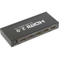 Orient переходник HSP0104HL-2.0, HDMI 4K Splitter 1->4, HDMI 2.0 3D, UHDTV 4K 60Hz 3840x2160 HDTV1080p, HDCP2.2, внешний БП 5В 2.0А, метал.корпус