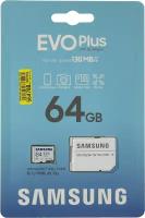 Samsung EVO Plus Memory Card microSDXC 64GB UHS-I U1 Class 10, Adapter, 130 MB/s, 10000 циклов, - 25°C to 85°C, RTL