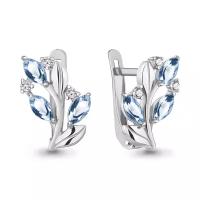 Серебряные серьги Aquamarine А4329005А с топазом и фианитом, Серебро 925°