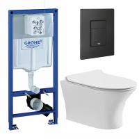 Комплект 3 в 1 инсталляция Grohe Rapid SL black + Унитаз подвесной CULTO LEO + кнопка GROHE Skate Cosmopolitan черная матовая