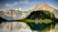 Картина на холсте 60x110 Альянс Лес "Arnisee Alps mountain Switzerland" на подрамнике / интерьер/ декор