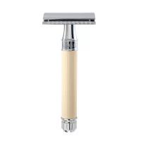 Станок хром бежевое резиновое покрытие Т-образный EDWIN JAGGER Safety Razor Chrome Beige 1 шт