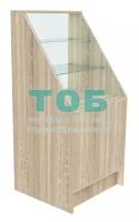 Недорогой прилавок из ДСП со скошенным прозрачным фасадом для продажи ювелирных изделий GOLD-НПЭ-07-600