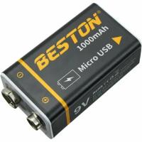 Аккумулятор 9V 1Ah 6F22 Beston ЗУ от microUSB, крона