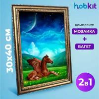 Алмазная мозаика полная выкладка HOBKIT "Пегас 30х40+Багет золотой " 40х30 размер холста