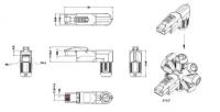 Hyperline PLUD-A-8P8C-S-C6A-SH Разъем полевой оконцовки RJ-45 (8P8C) под витую пару, угловой, для одножильного кабеля, toolless