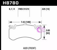 Колодки тормозные HB780N.625 HAWK HP Plus; перед AUDI A6, S6, A7 4G; A8 S8 4H; PR 1LU, 1LX, 1LN
