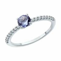 Серебряное кольцо DIAMANT-ONLINE с ситаллом цвета Танзанит и фианитом 303257, Серебро 925°, размер 18